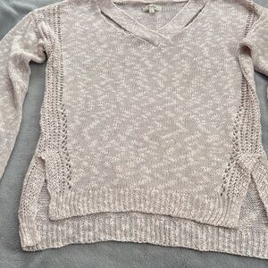 Mudd Light Pink V-Neck Knit Sweater with Side Lace Trim